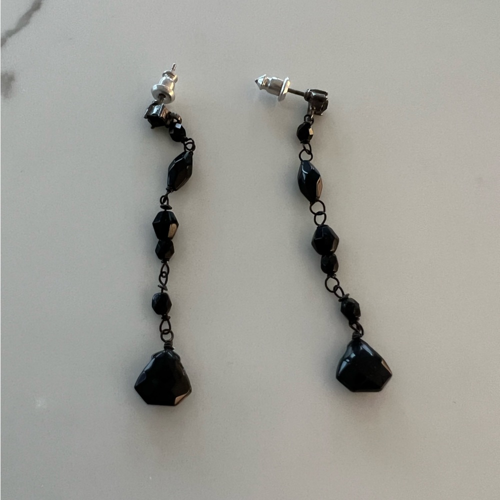 Express Black Chain Multi-Faceted Bead 2” Drop Dainty Earrings